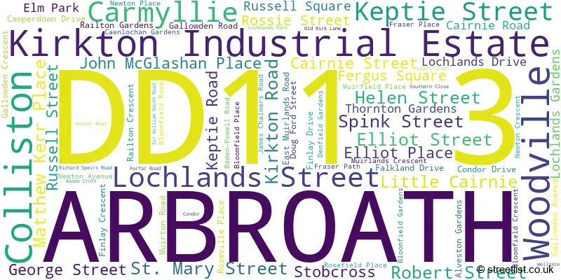 A word cloud for the DD11 3 postcode